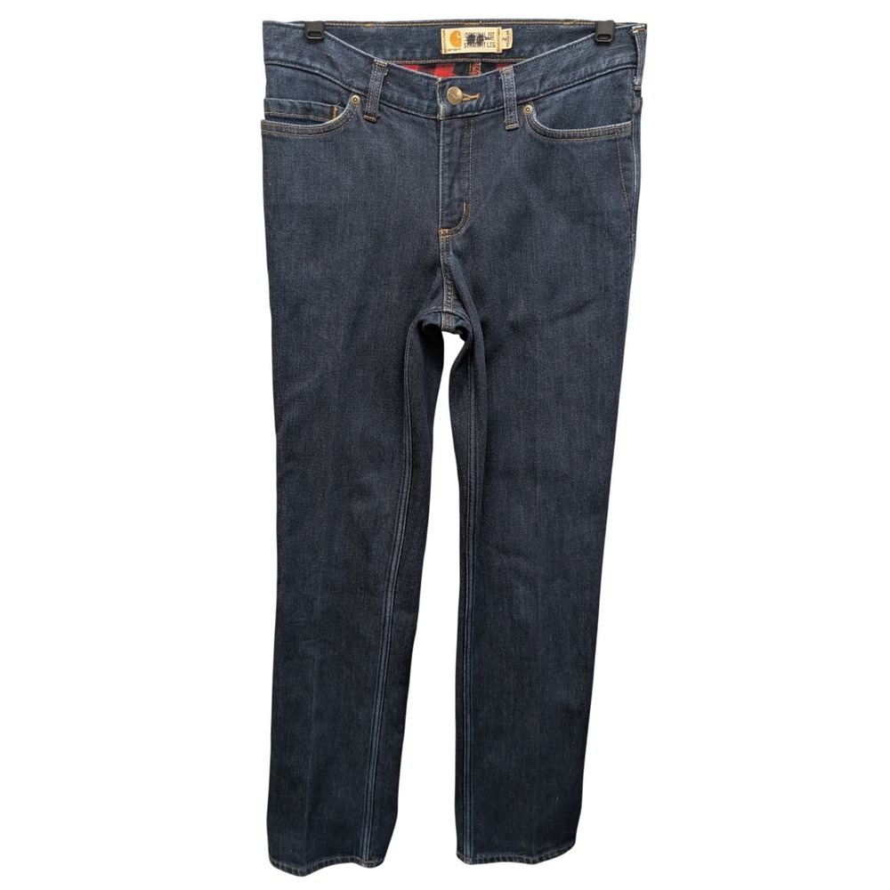 Carhartt Flannel Lined Jeans Women 2 Regular Dark Wash Original Fit Straight Leg